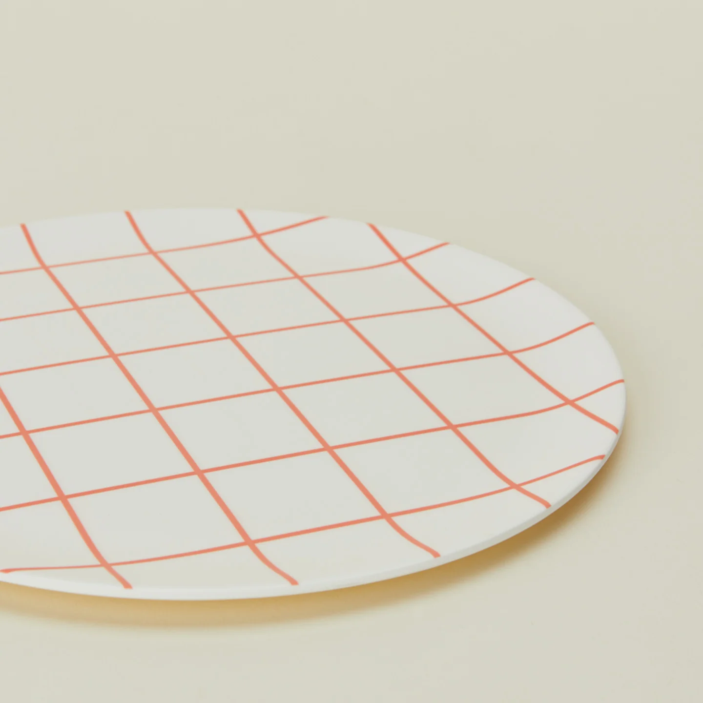 Bamboo Melamine Dinner Plate, Set of 4 - Red Grid - Image 3