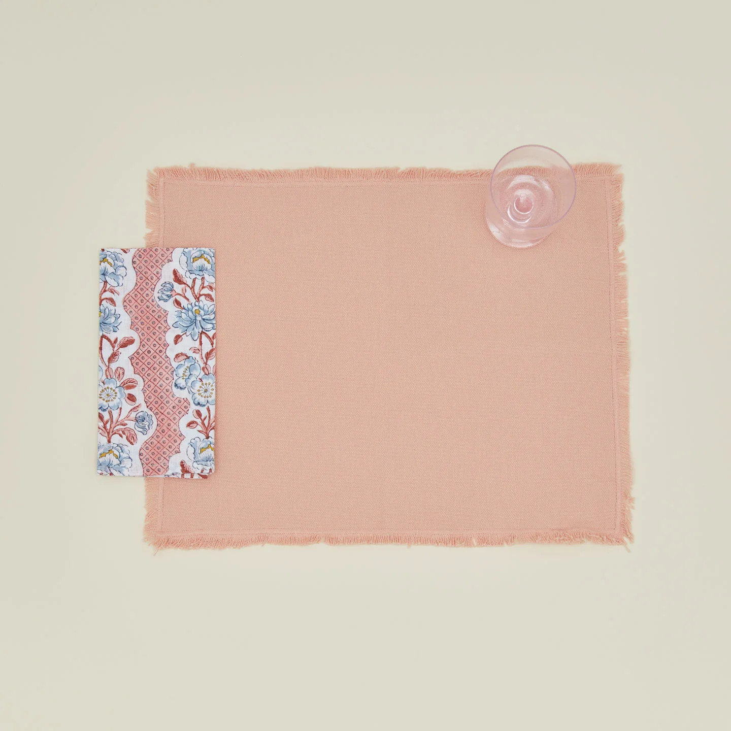 Block Printed Floral Napkins, Set of 2 - Blush Floral - Image 3