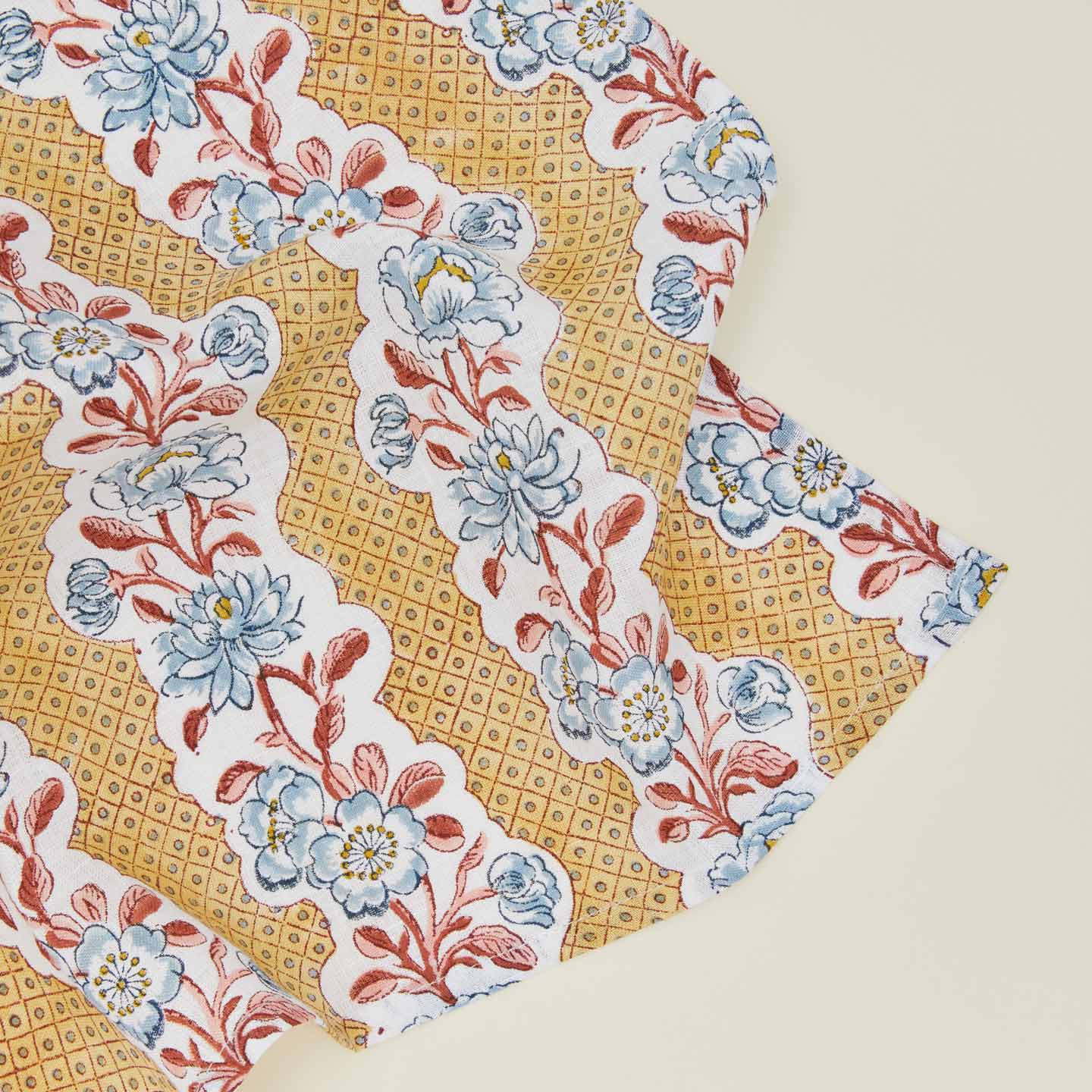 Block Printed Floral Napkins, Set of 2 - Mustard Floral - Image 4