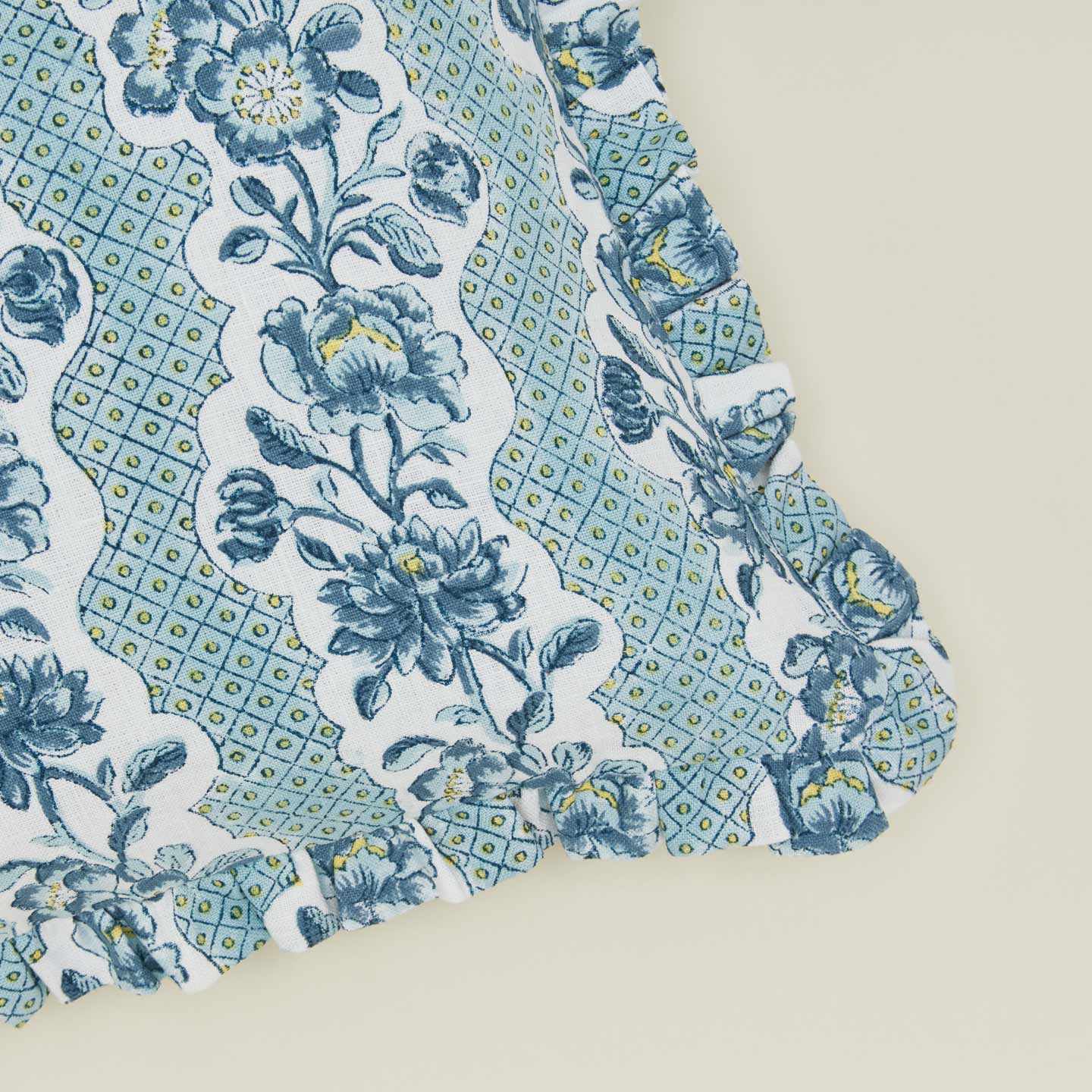Block Printed Ruffled Pillow Cover - Indigo Floral - Image 3