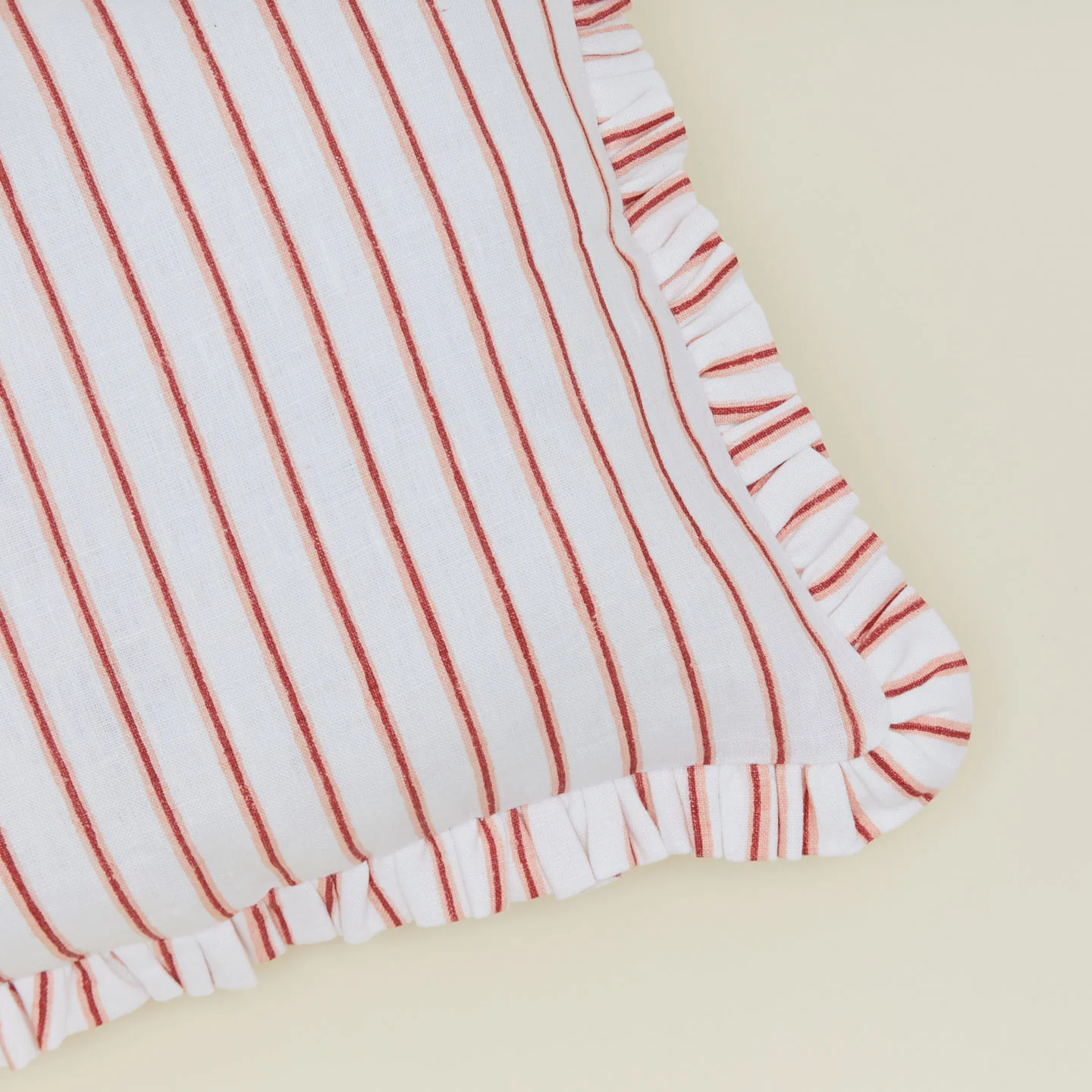 Block Printed Striped Ruffled Pillow Cover - Red Stripe - Image 3