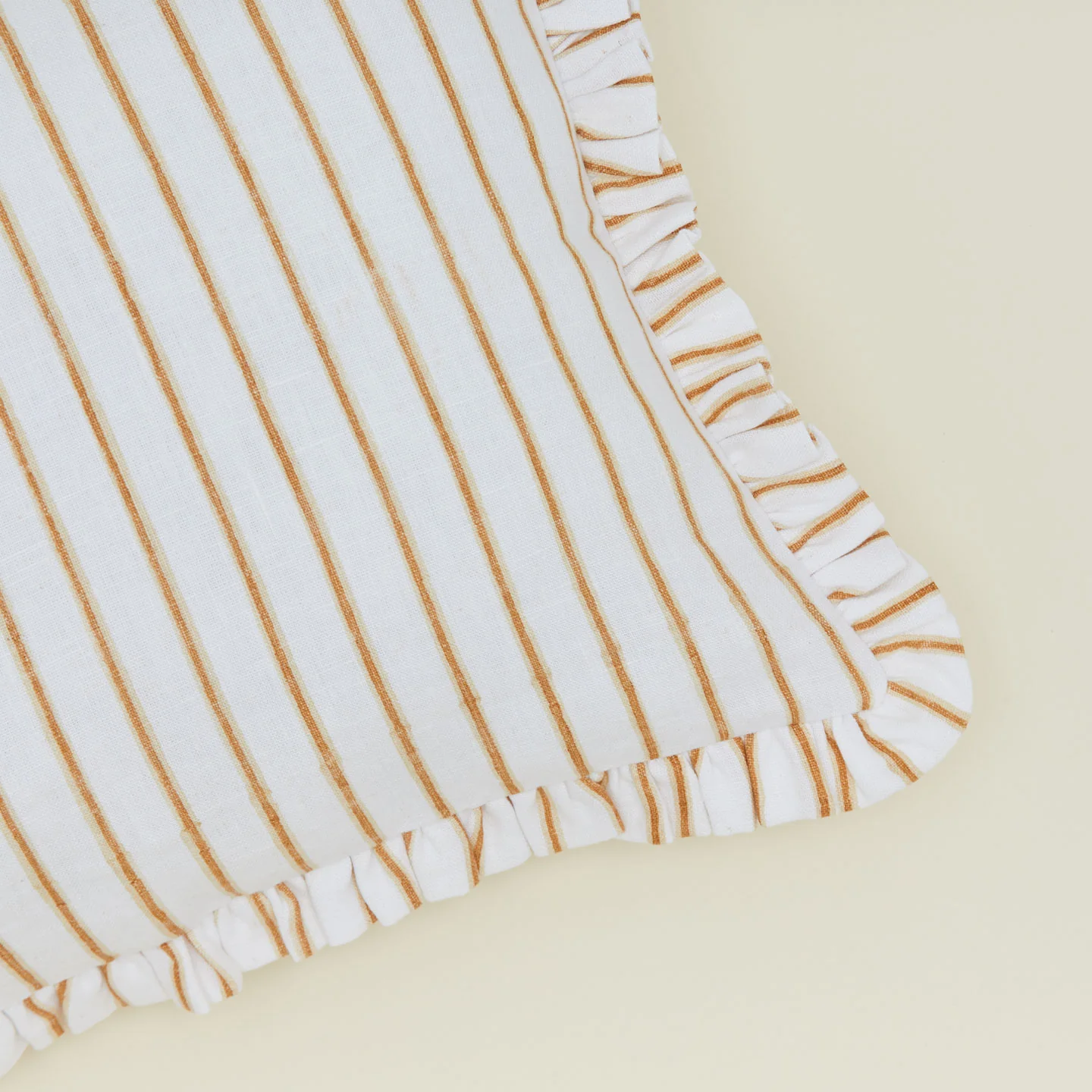 Block Printed Striped Ruffled Pillow Cover - Tan Stripe - Image 3