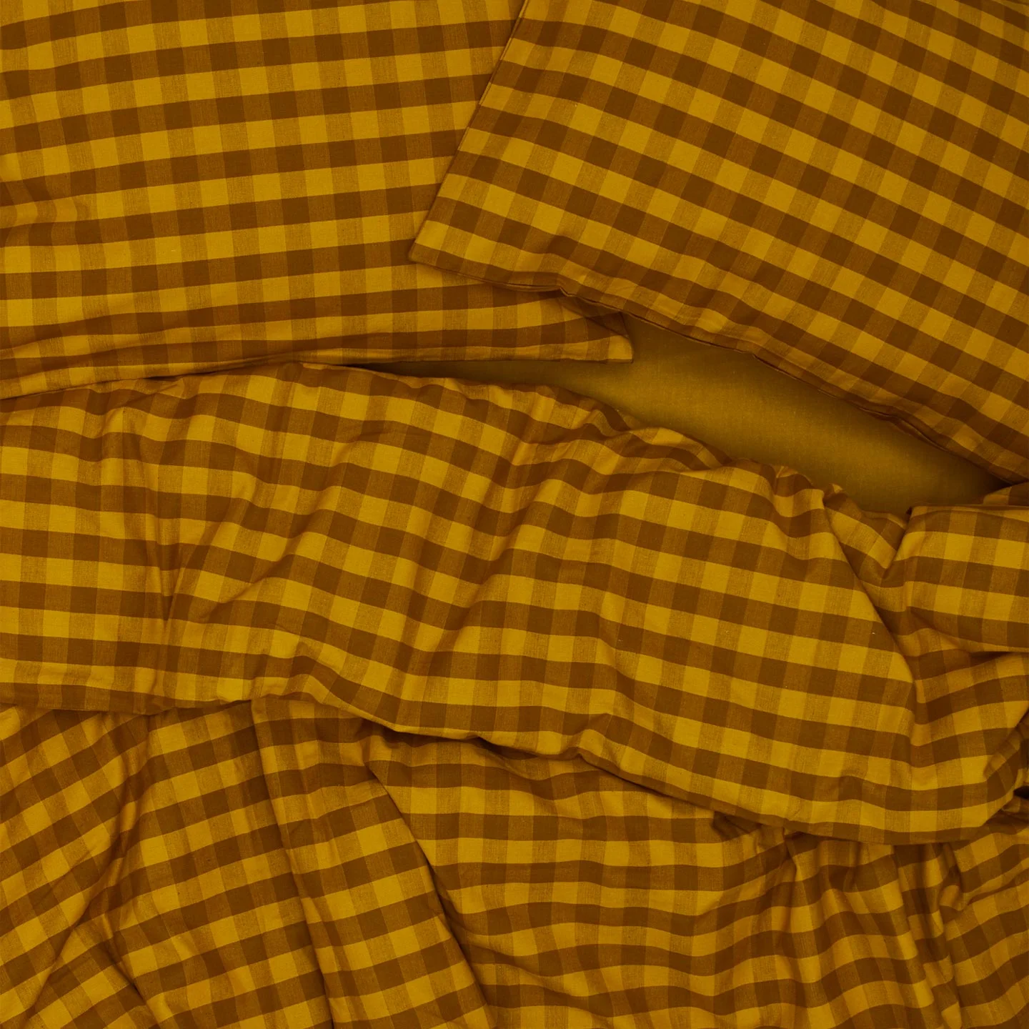 Essential Gingham Duvet - Mustard/Bronze - Image 2