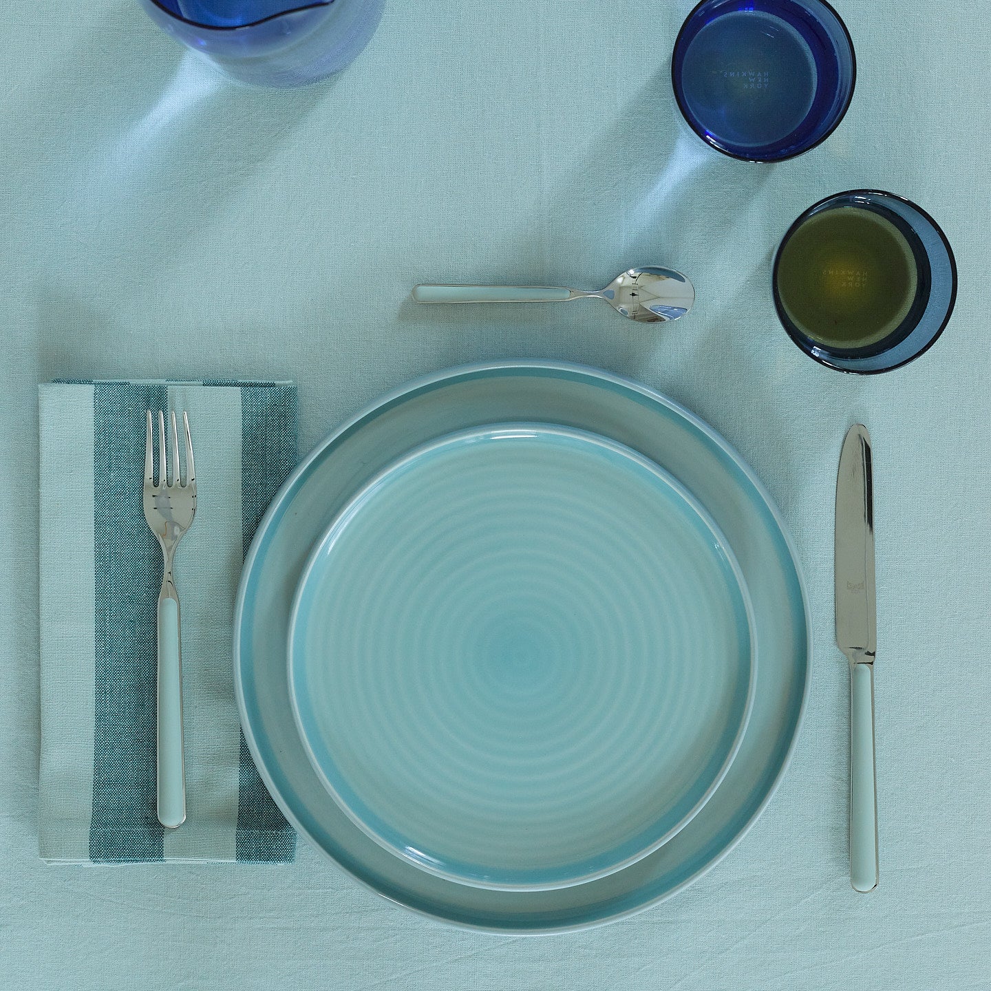 Essential Striped Dinner Napkin, Set of 4 - Sky/Peacock - Image 5