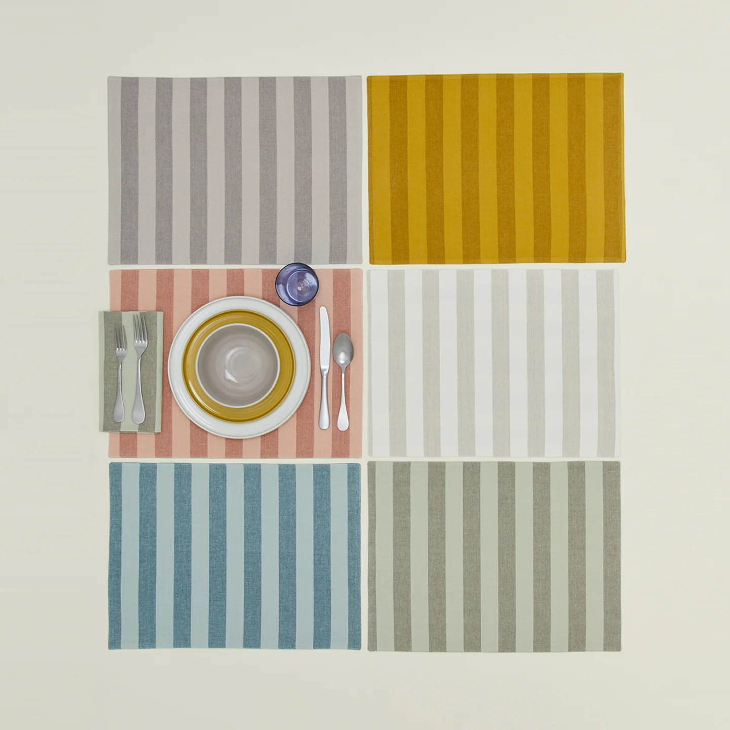 Essential Striped Placemat, Set of 4 - Ivory/Flax - Image 5