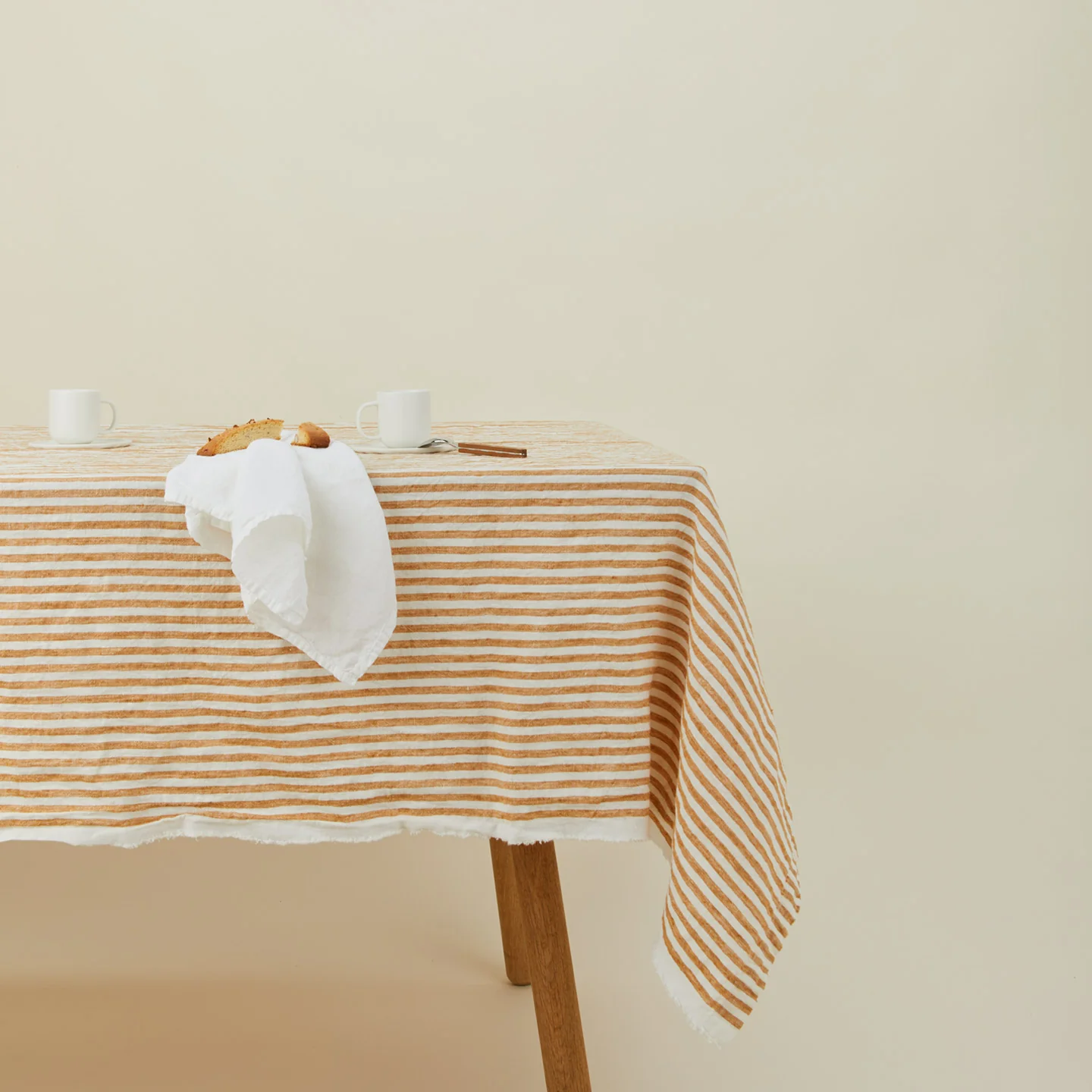 Leon Striped Linen Tablecloth - Yellow - Image 2