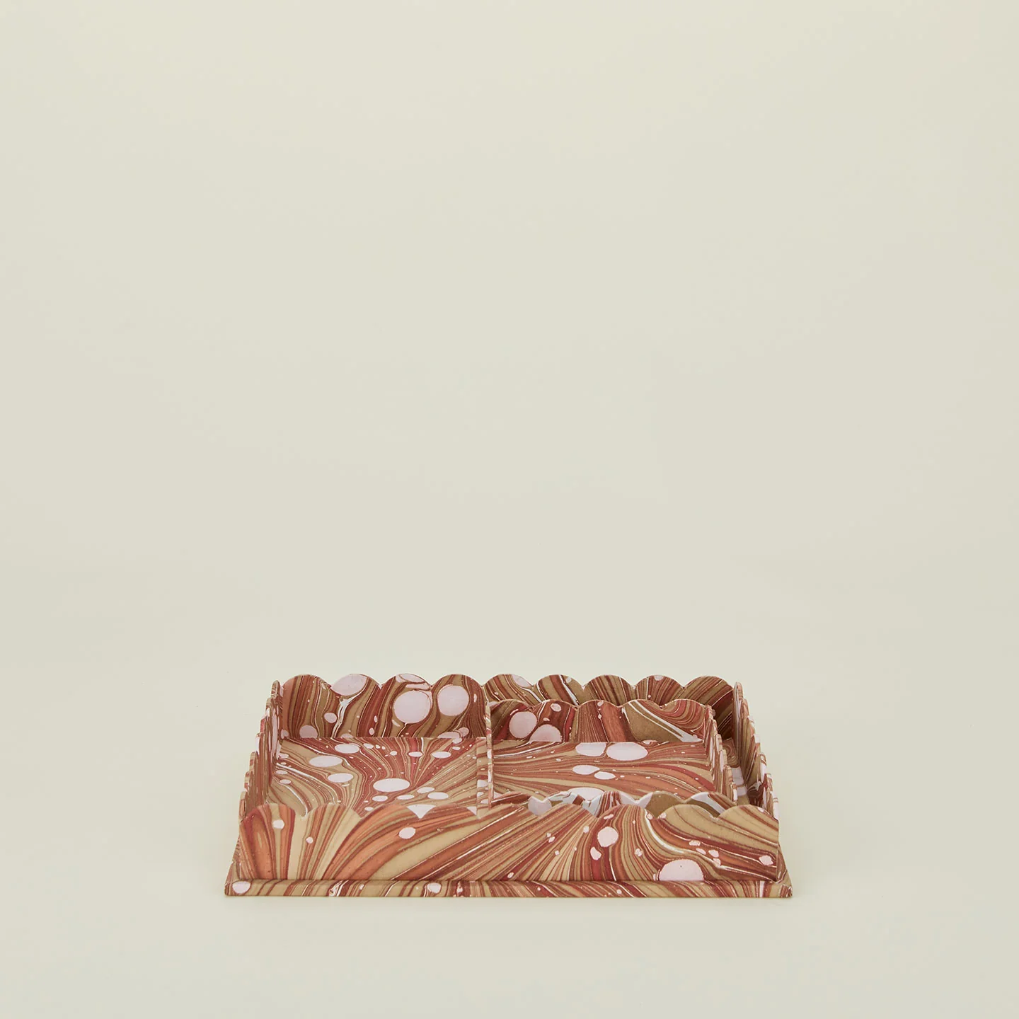 Marbleized Scalloped Tray, Set of 2 - Mocha Marble - Image 3