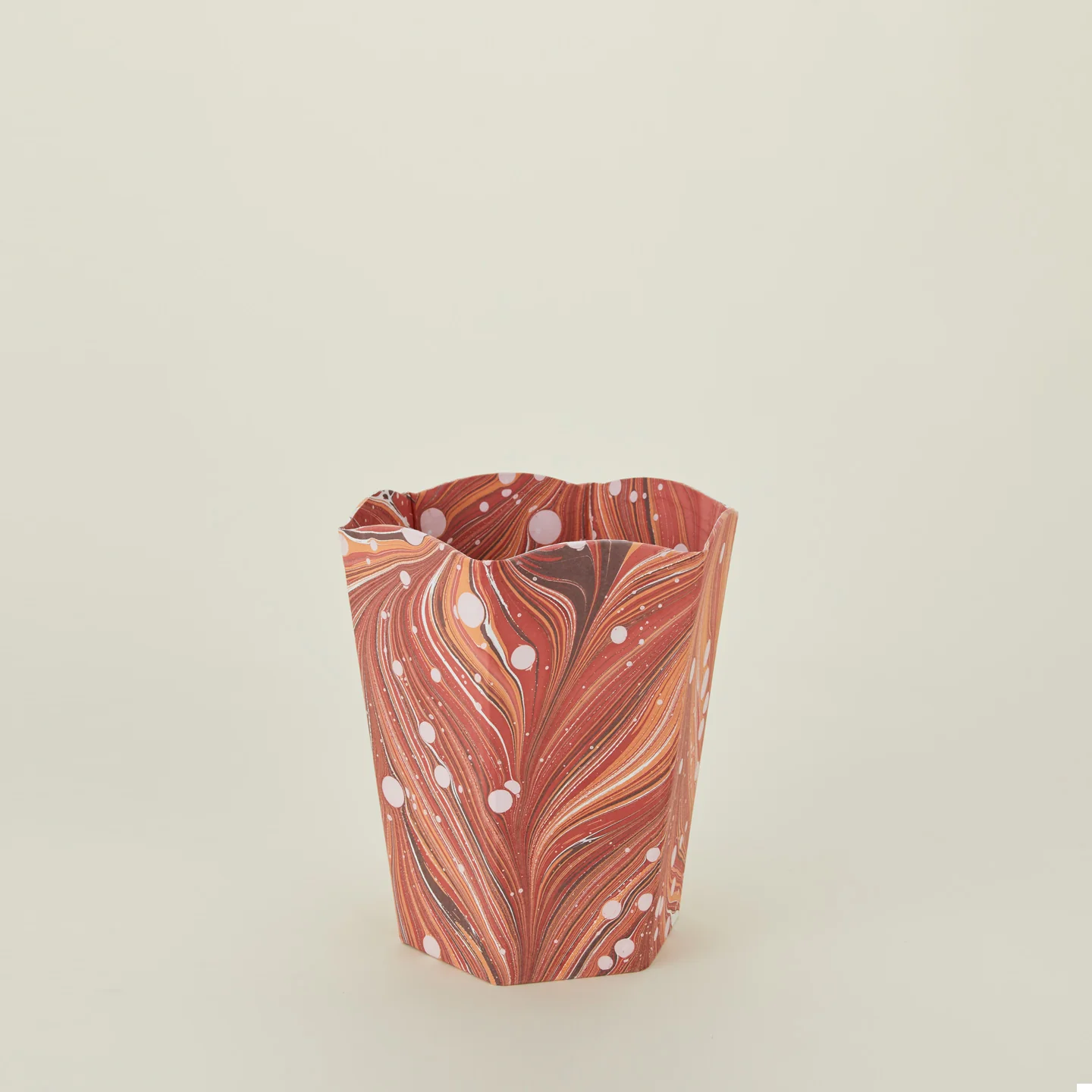 Marbleized Scalloped Wastebasket - Red Marble