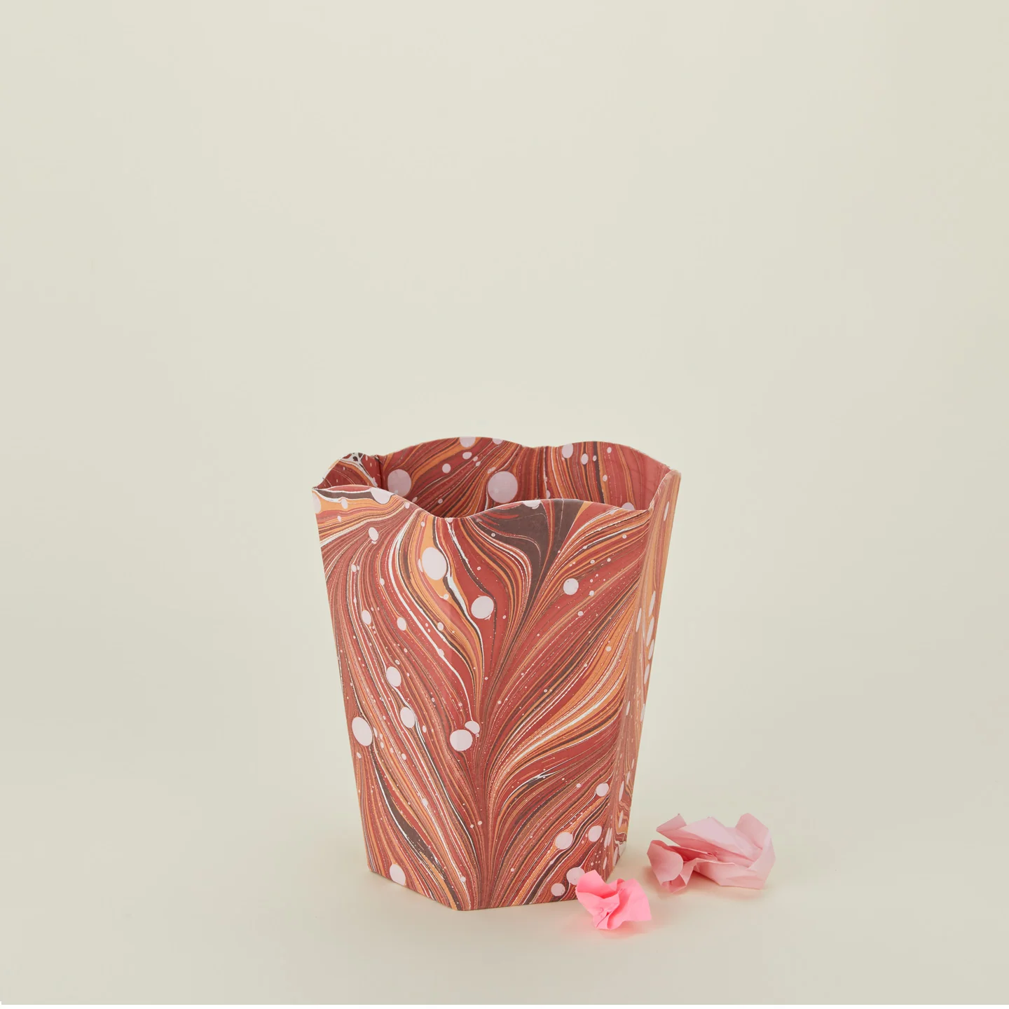 Marbleized Scalloped Wastebasket - Red Marble - Image 2