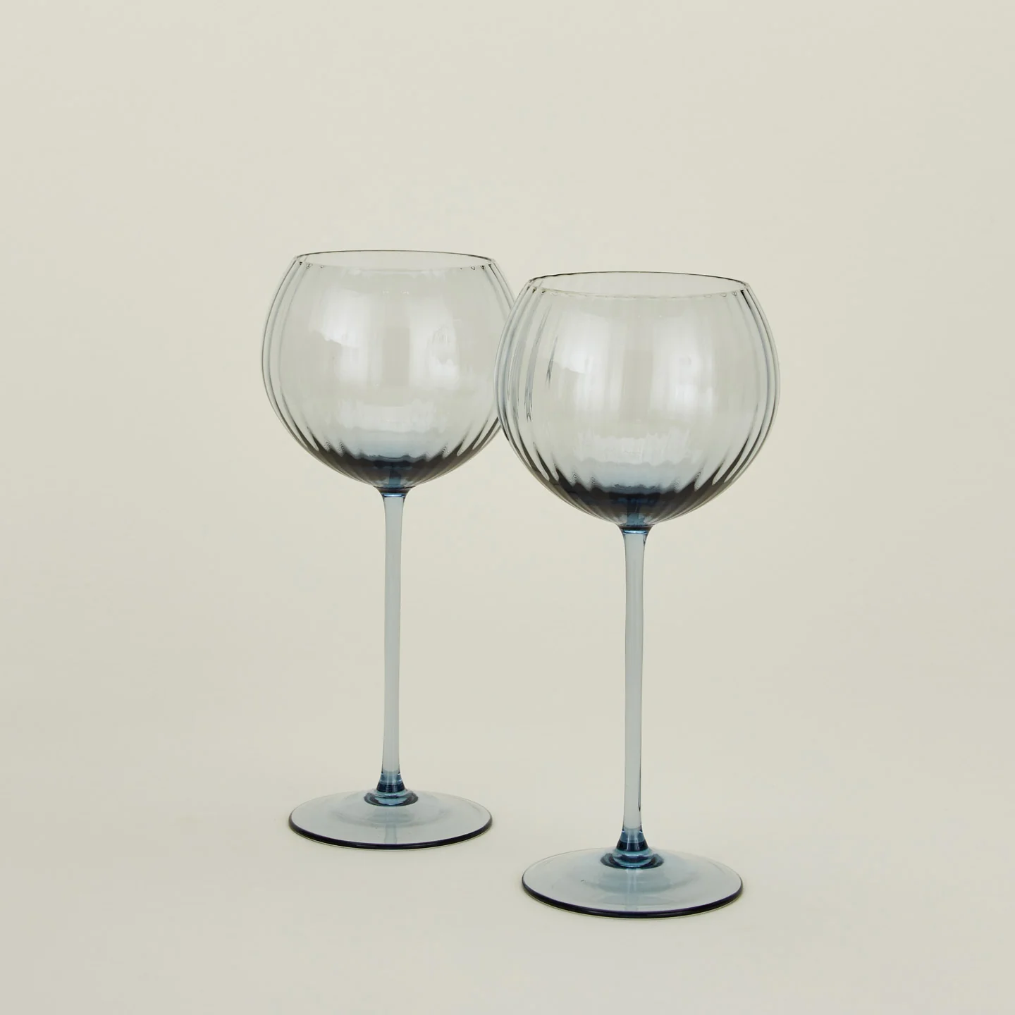 Ribbed Red Wine Glass, Set of 2 - Blue