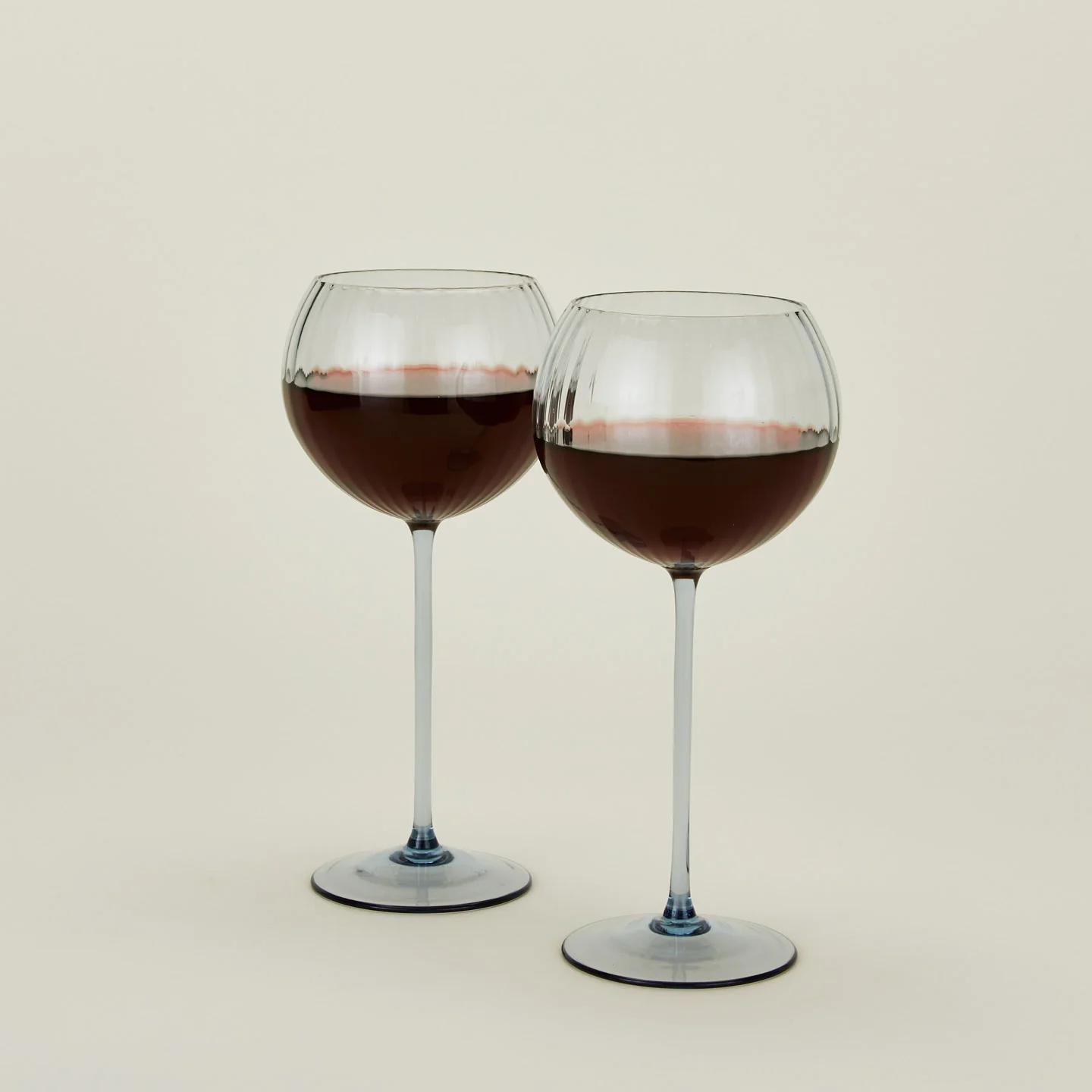 Ribbed Red Wine Glass, Set of 2 - Blue - Image 2