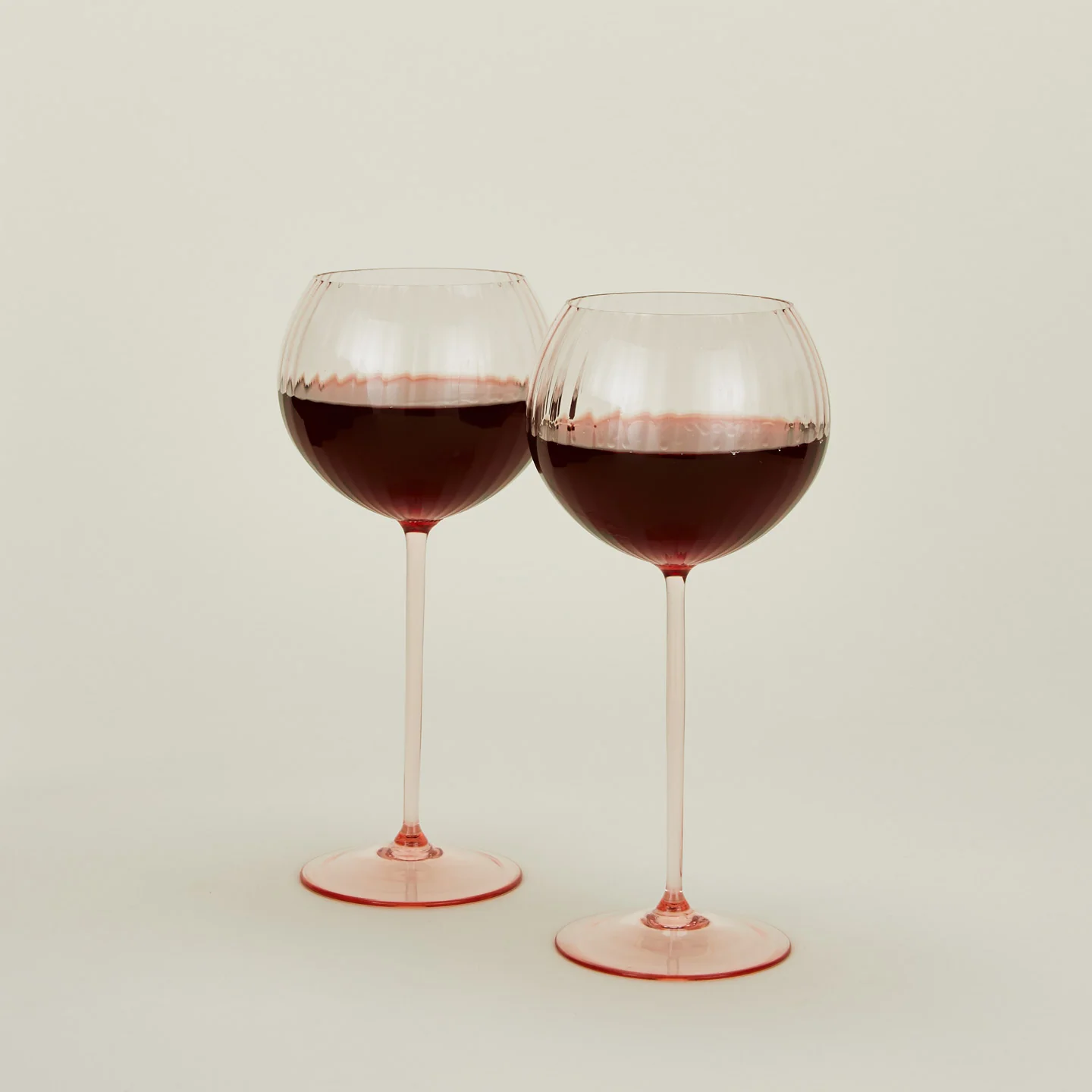 Ribbed Red Wine Glass, Set of 2 - Blush - Image 2