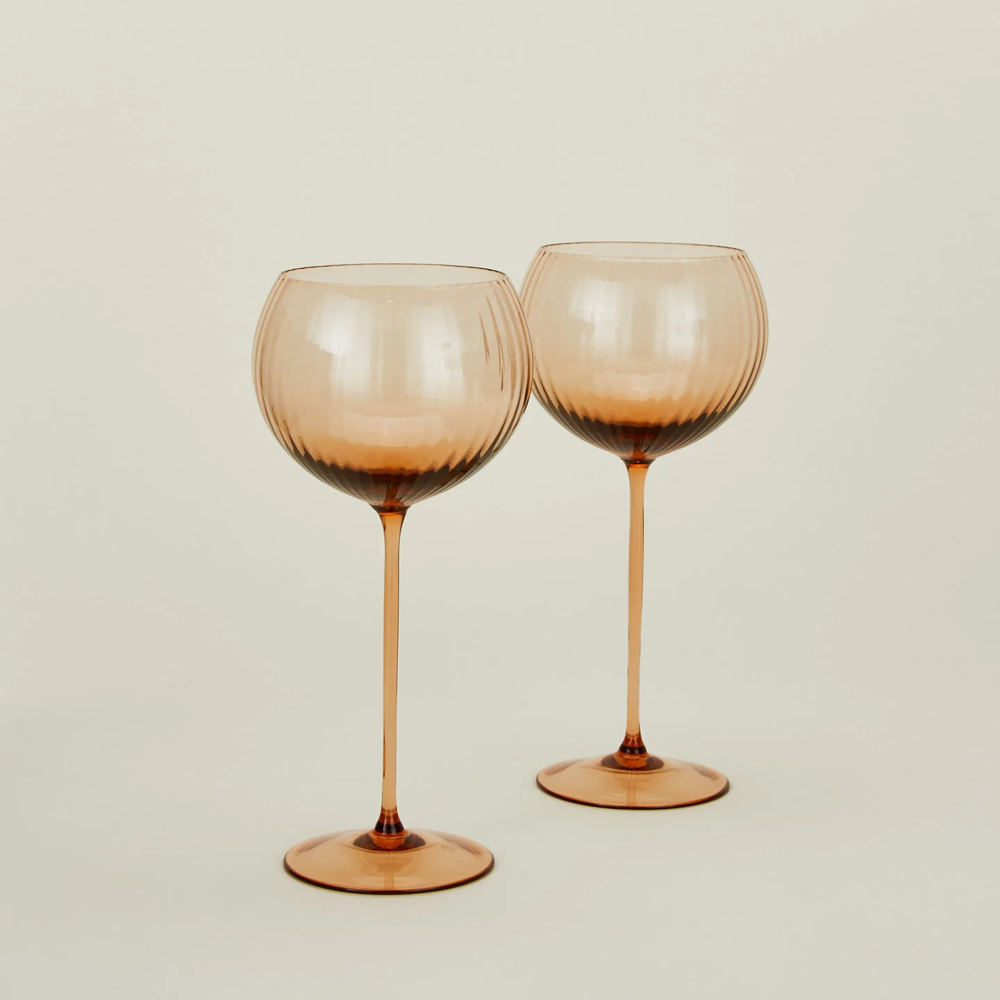 Ribbed Red Wine Glass, Set of 2 - Brown