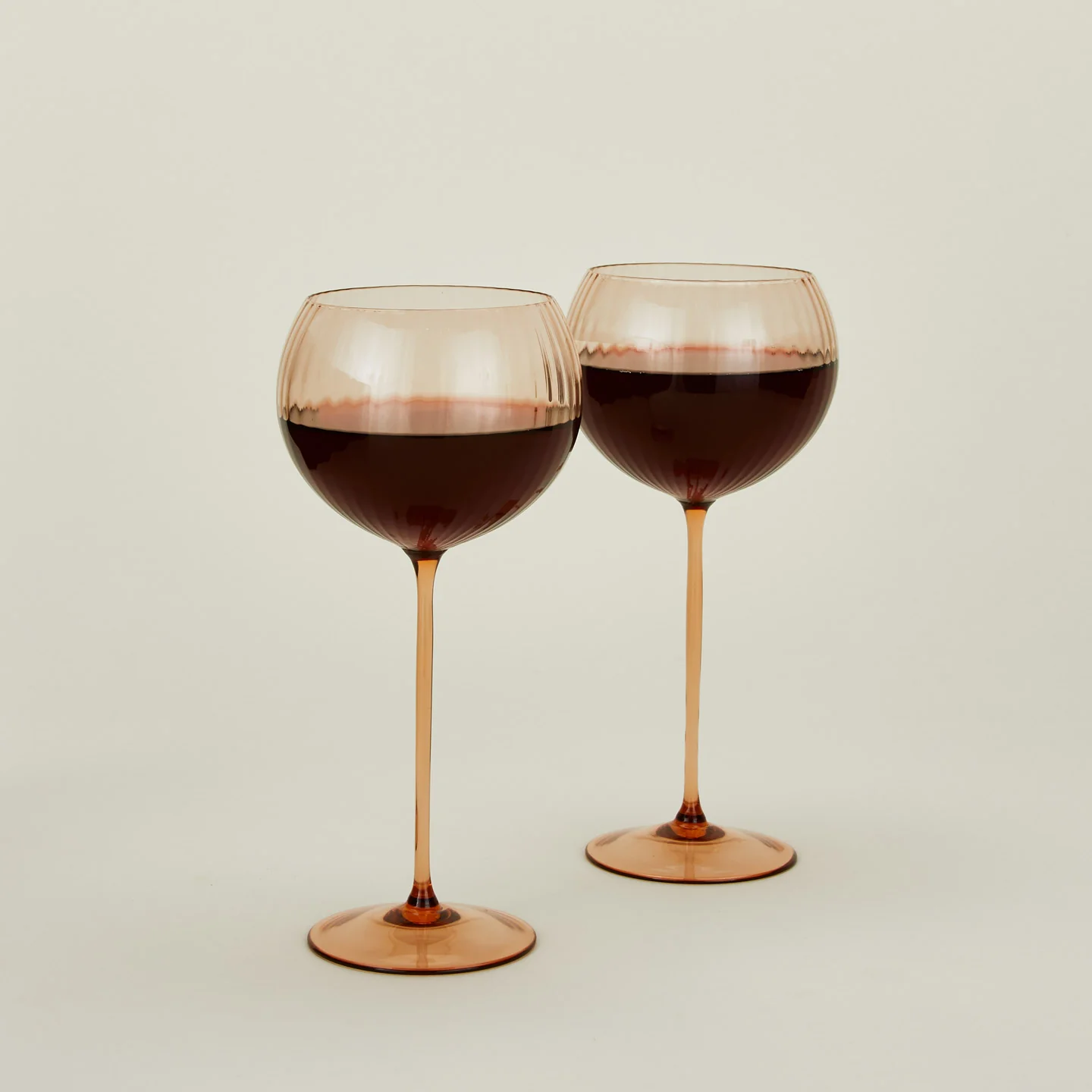Ribbed Red Wine Glass, Set of 2 - Brown - Image 2