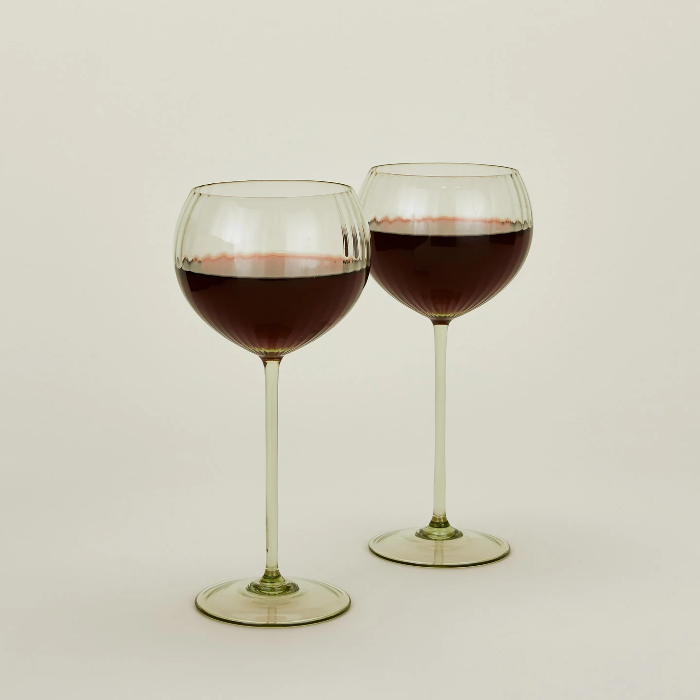 Ribbed Red Wine Glass, Set of 2 - Olive - Image 2