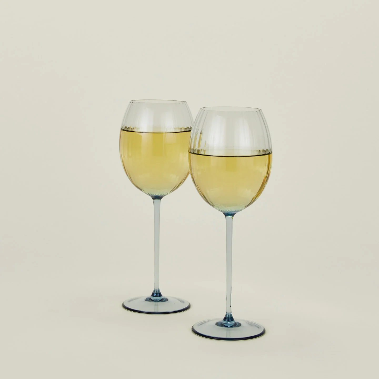 Ribbed White Wine Glass, Set of 2 - Blue - Image 2
