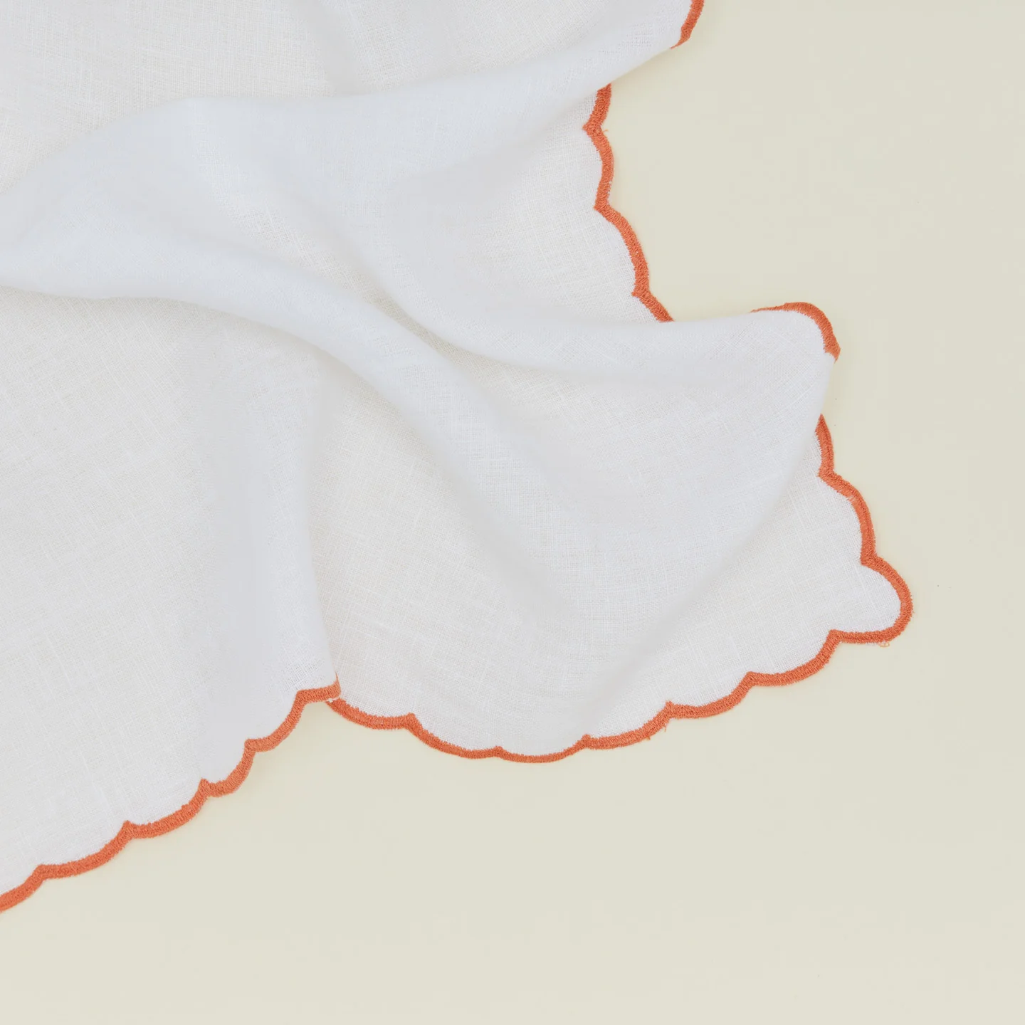 Scalloped Edge Linen Napkin, Set of 2 - Orange - Image 3