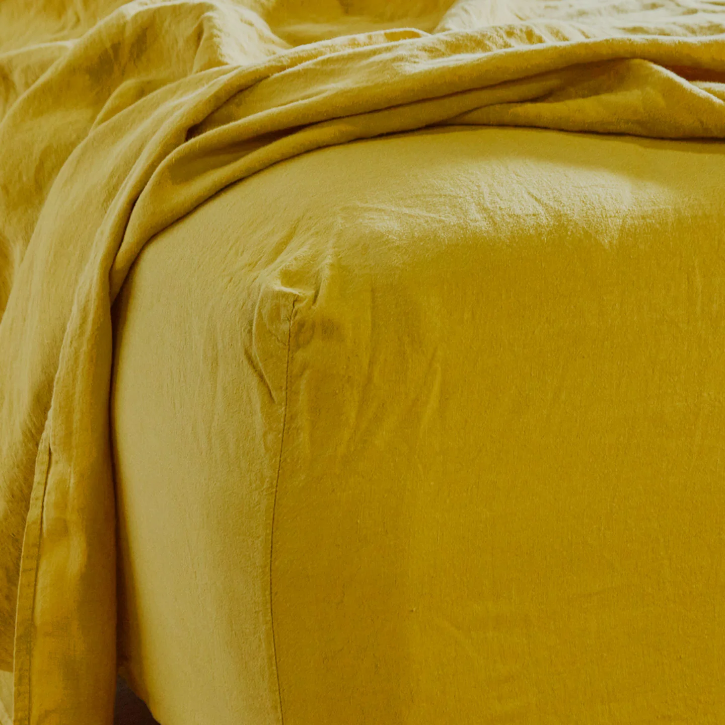 Simple Linen Fitted Sheet - Mustard - Image 6