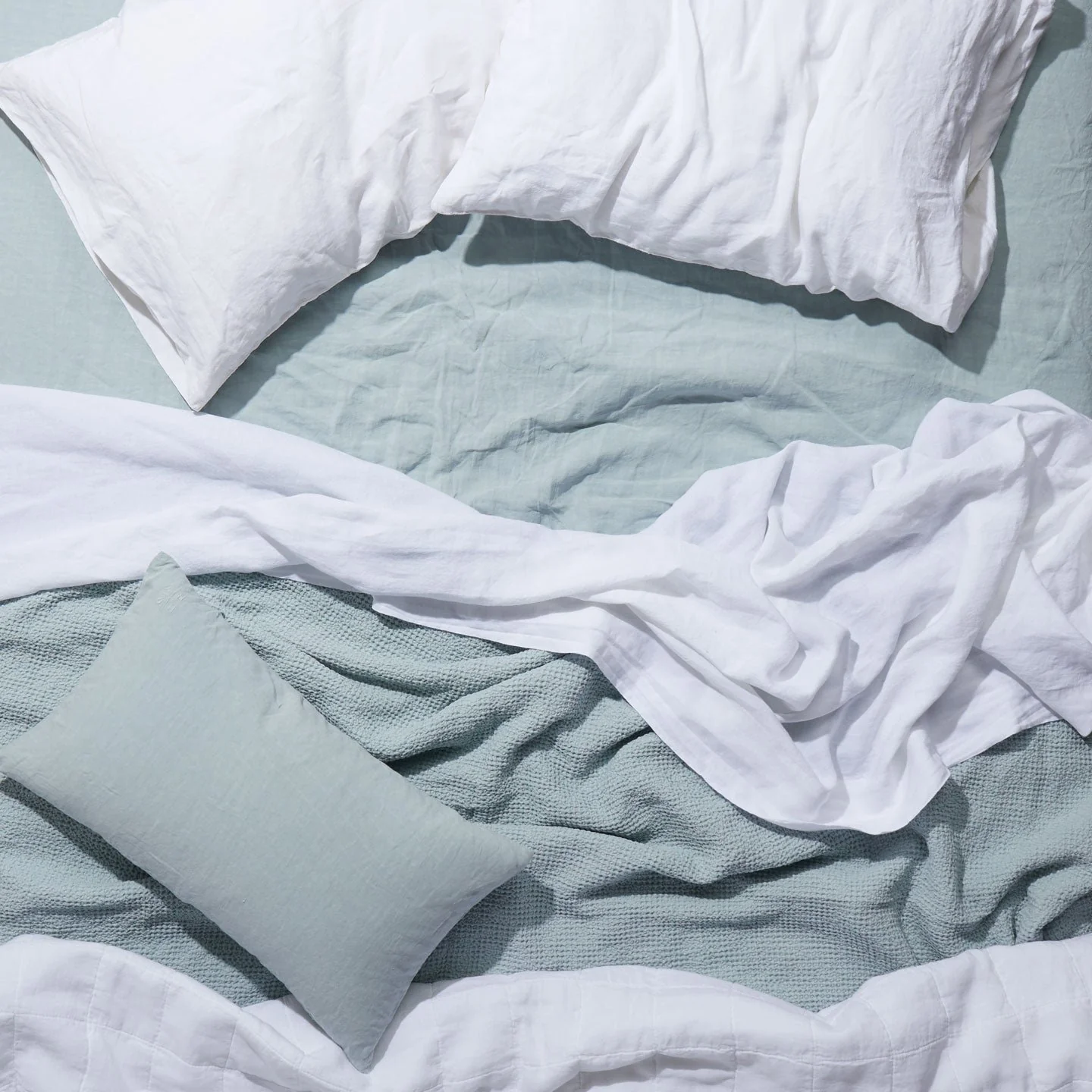 Simple Linen Fitted Sheet - Sky - Image 3