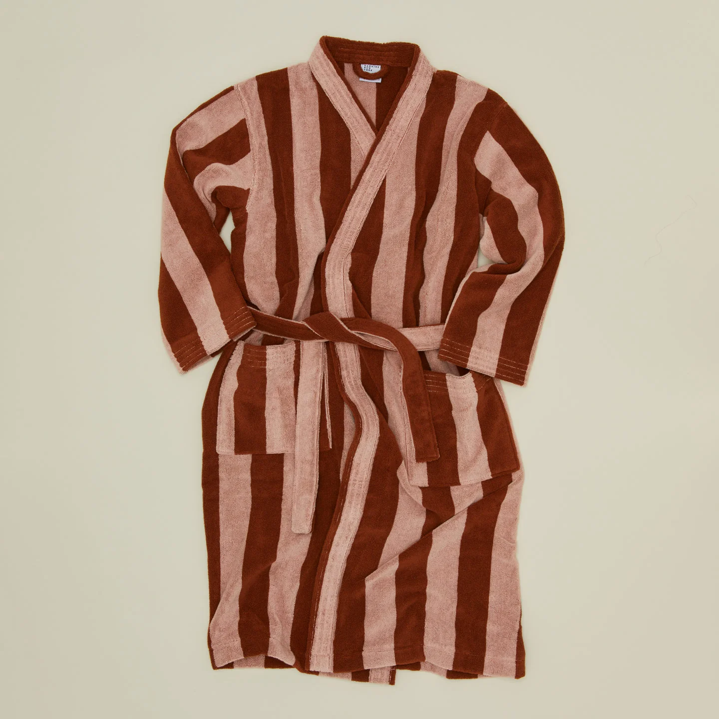 Simple Striped Terry Bathrobe - Blush/Terracotta - Image 4