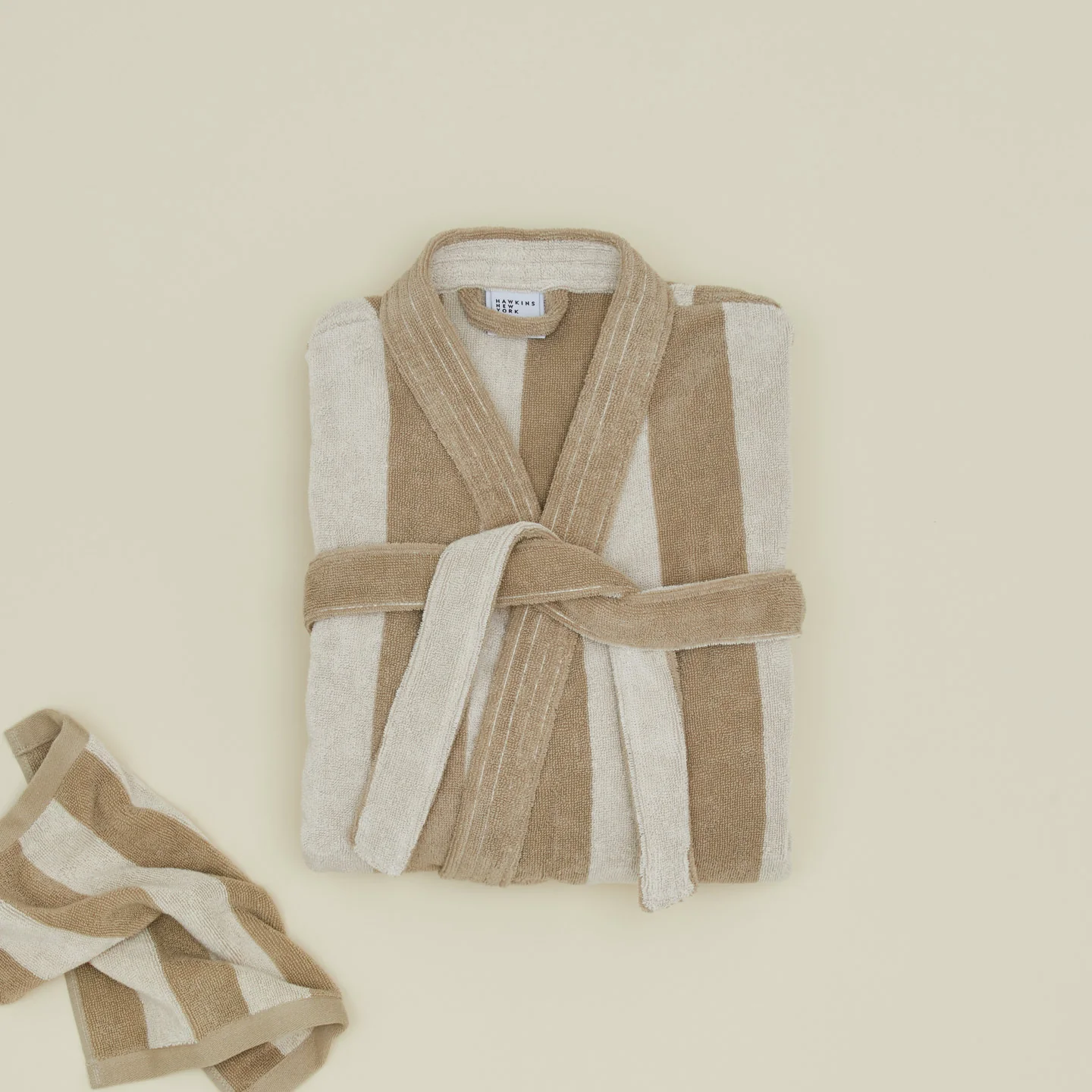 Simple Striped Terry Bathrobe - Ivory/Flax - Image 2
