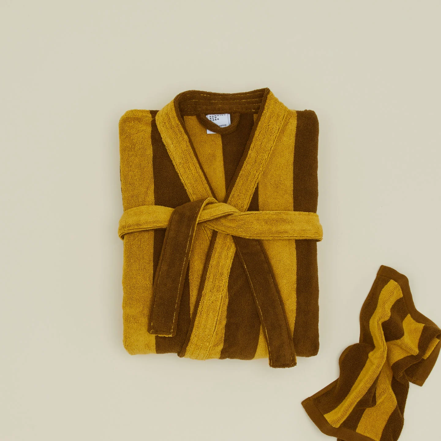 Simple Striped Terry Bathrobe - Mustard/Bronze - Image 2