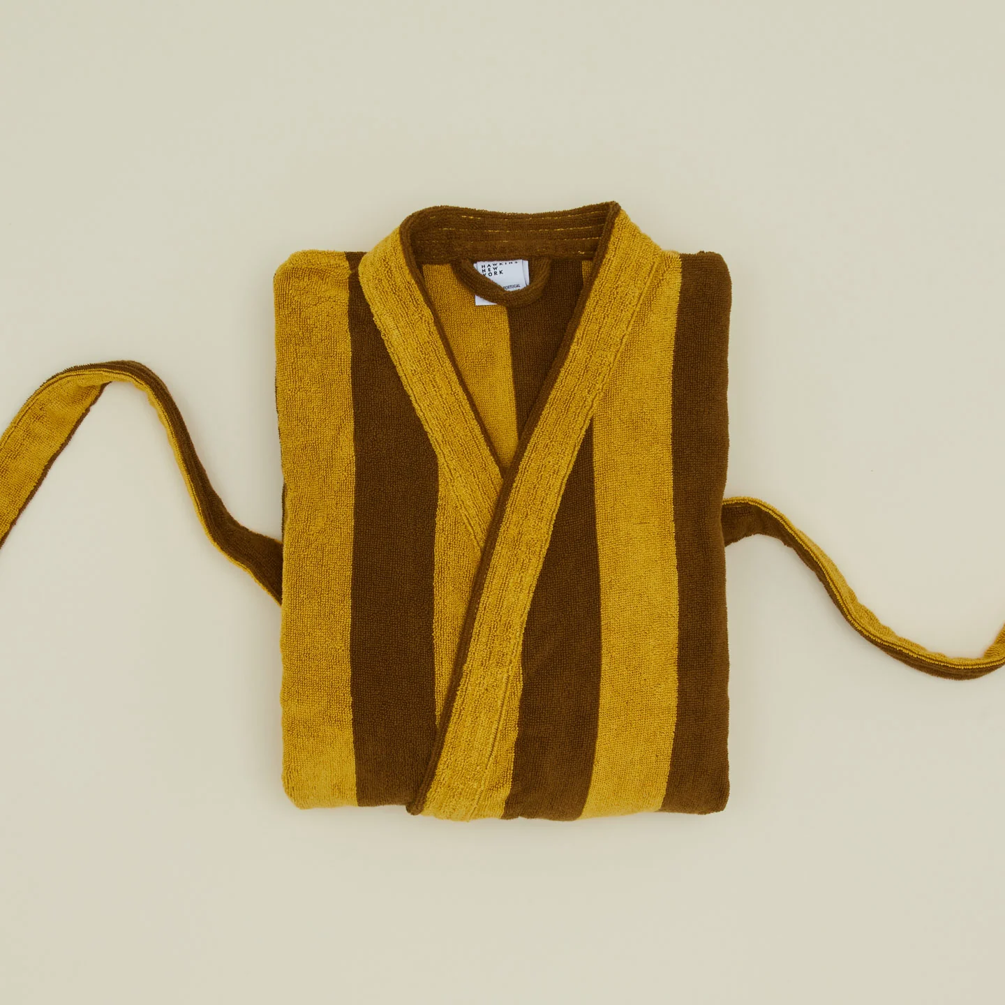 Simple Striped Terry Bathrobe - Mustard/Bronze - Image 3