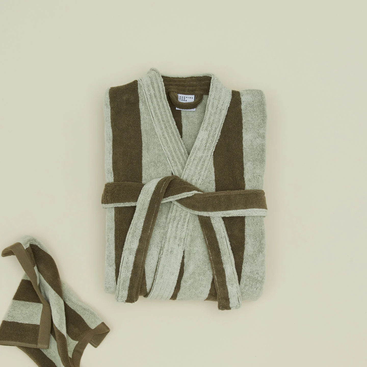 Simple Striped Terry Bathrobe - Sage/Olive - Image 2