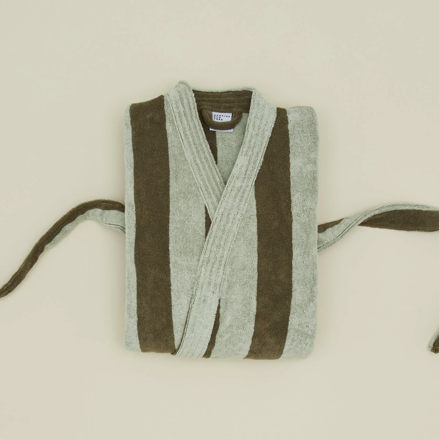Simple Striped Terry Bathrobe - Sage/Olive - Image 3