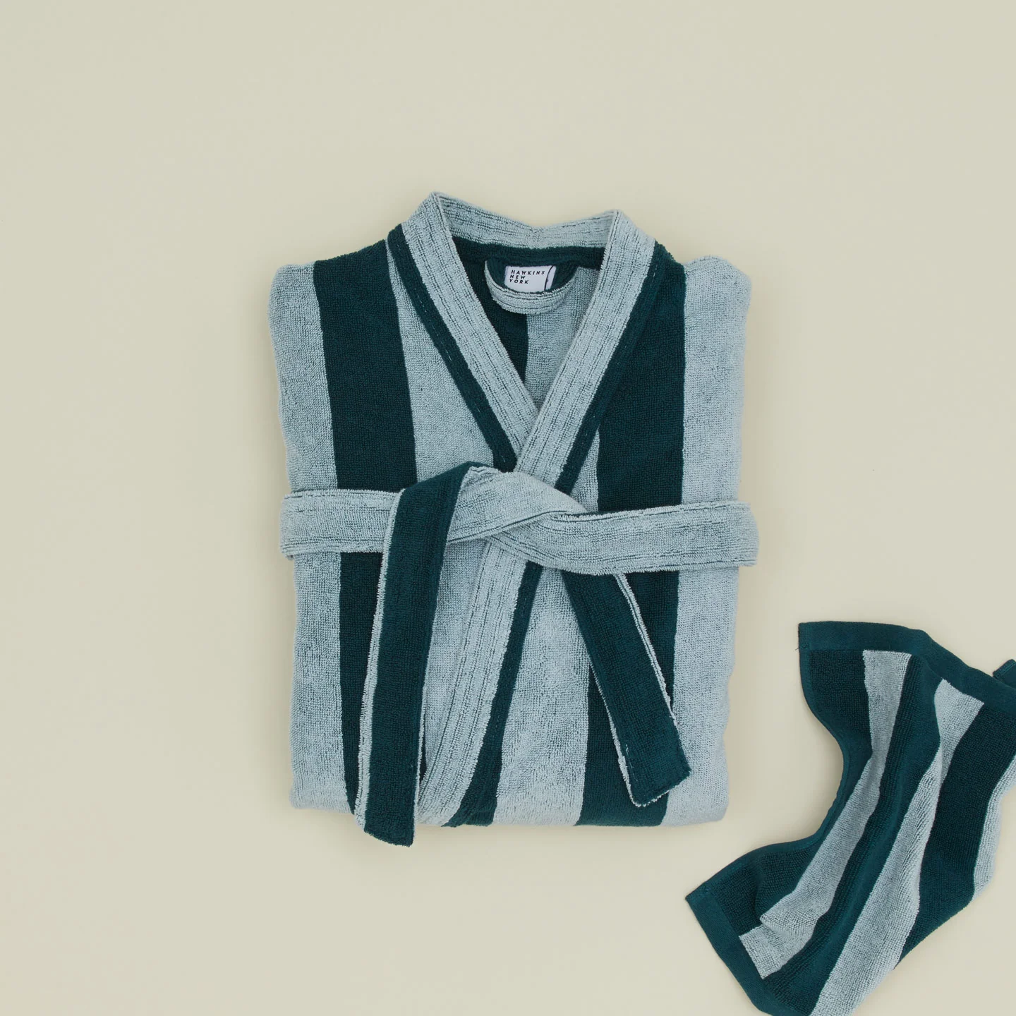 Simple Striped Terry Bathrobe - Sky/Peacock - Image 2
