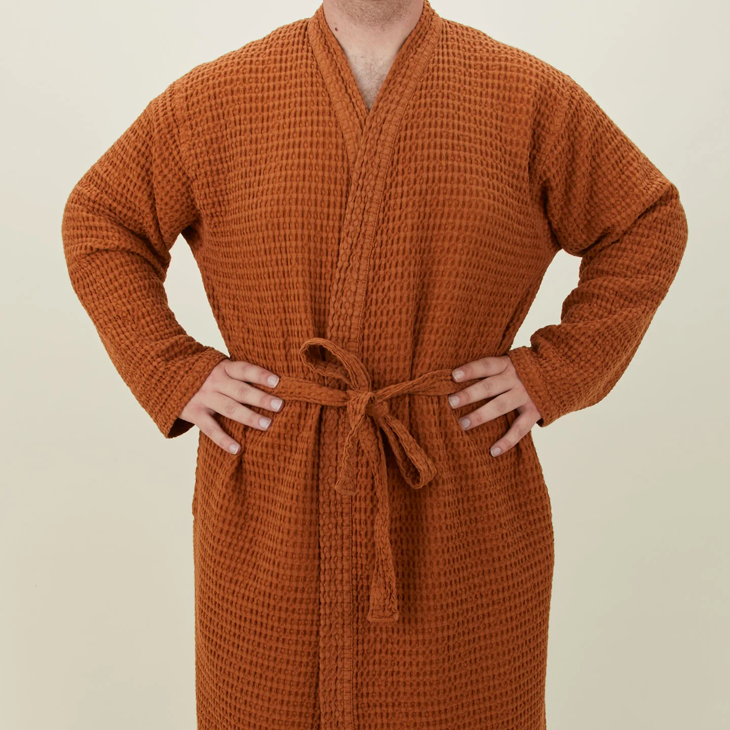Simple Waffle Bathrobe - Terracotta - Image 5