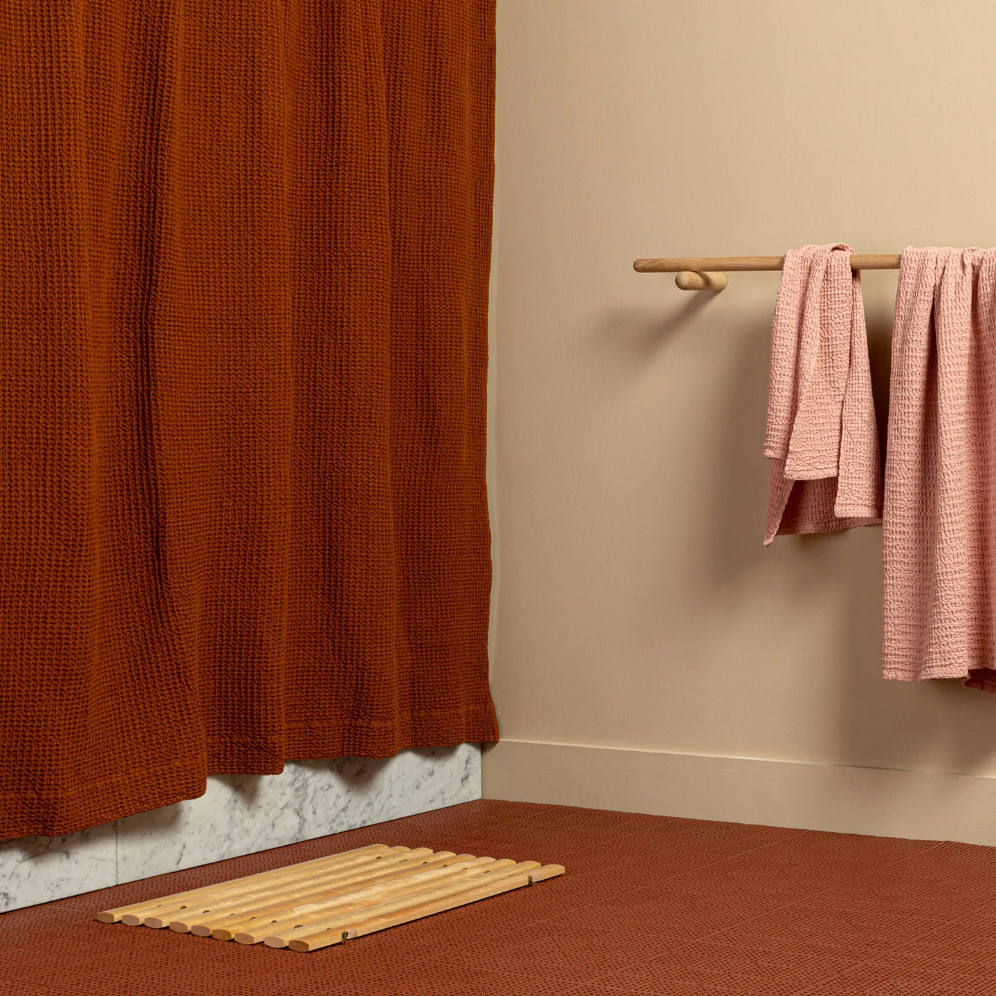 Simple Waffle Shower Curtain - Terracotta - Image 5