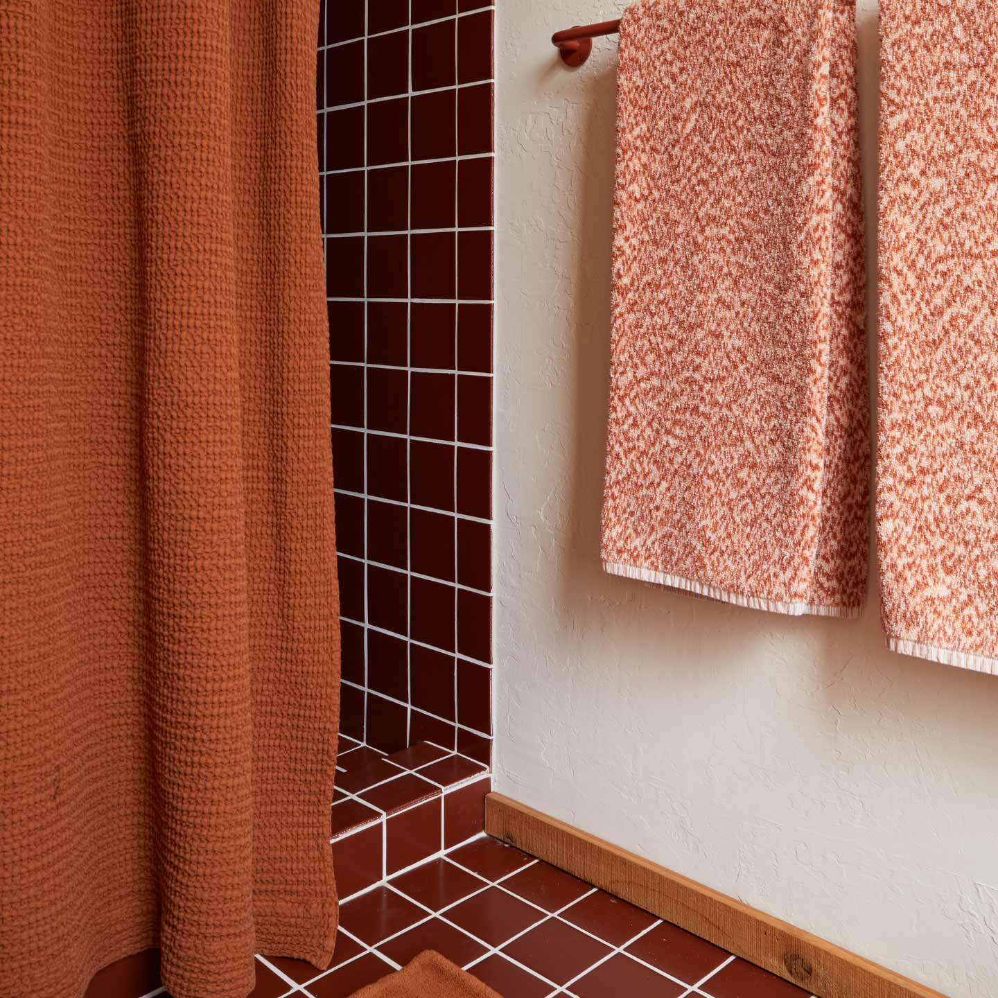 Simple Waffle Shower Curtain - Terracotta - Image 6