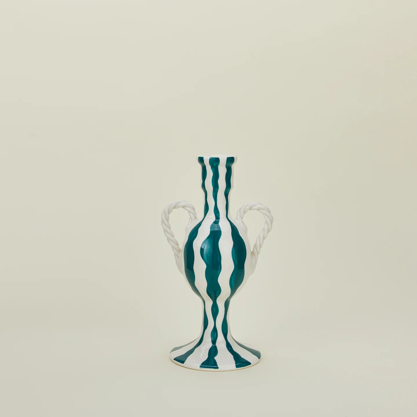 Striped Ceramic Candle Holder - Blue Squiggle