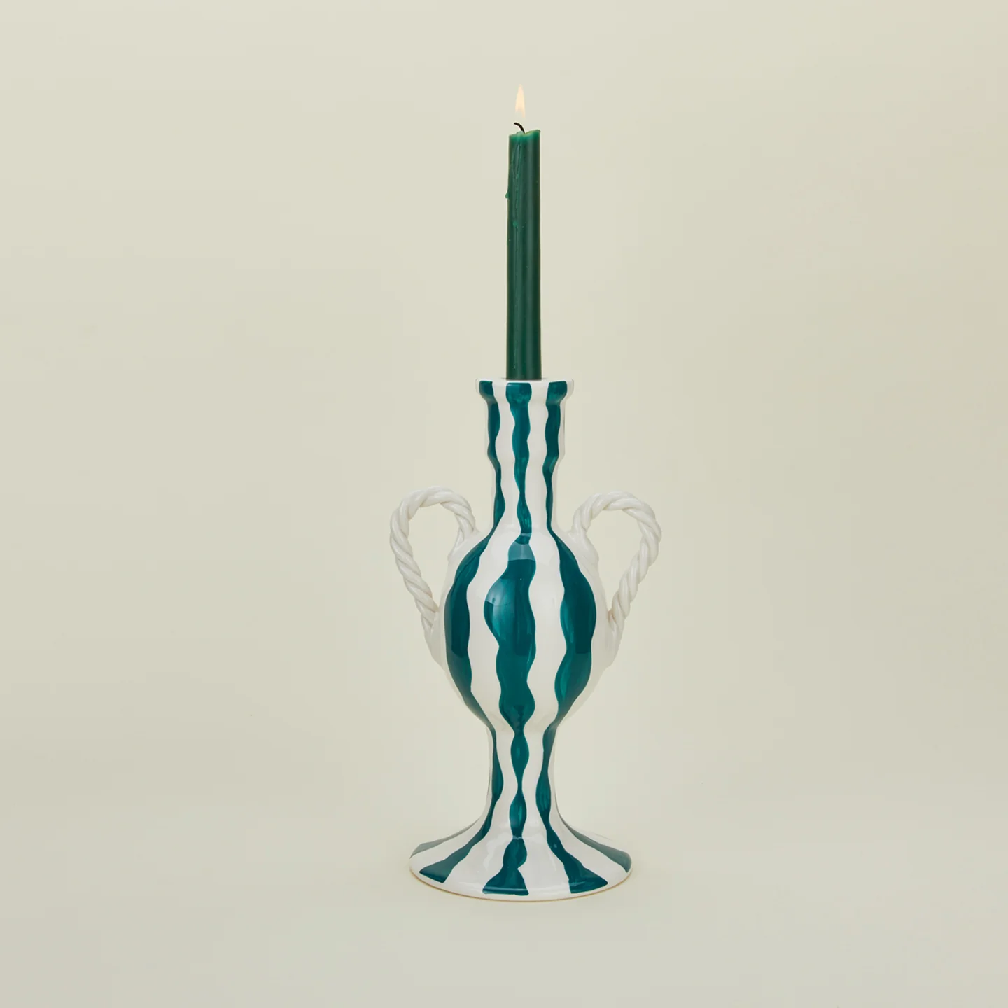 Striped Ceramic Candle Holder - Blue Squiggle - Image 2