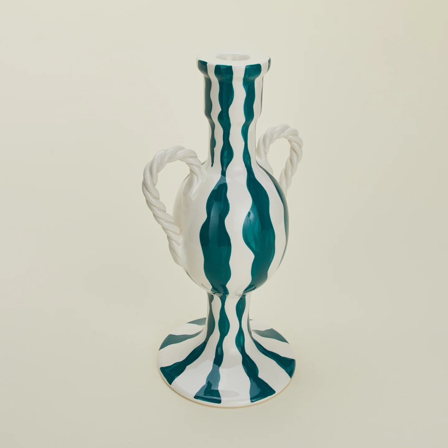 Striped Ceramic Candle Holder - Blue Squiggle - Image 3